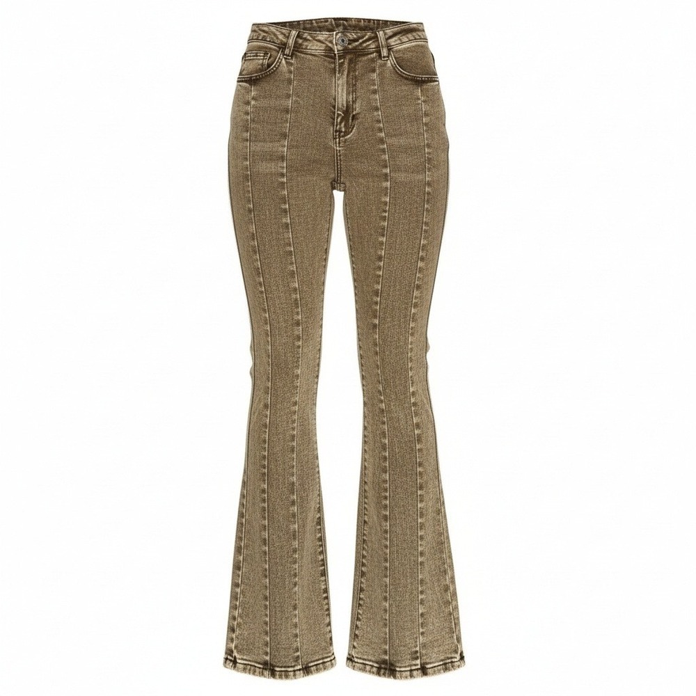 New Brown Flare Denim Stretch Jeans High Waist Denim Y2K W26 L32 Small